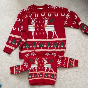 Family matching Red Holiday Sweater with Snowflake Design